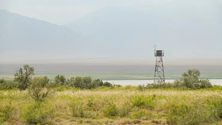 Пограничные вышки у озера Алаколь