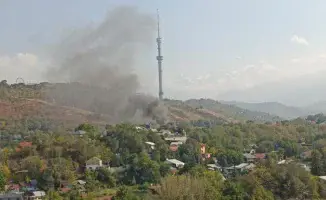 Пожар возле телебашни 'Коктобе' в Алматы: очевидцы сообщают о клубах дыма и огне