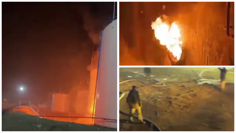 Пожар на нефтебазе в Туркестане: быстрое распространение огня на улице Саттарханова Павлодаре