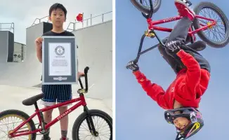 11-летний китайский школьник Лю Хаорань установил рекорд Гиннесса, совершив самый высокий прыжок с задним сальто на велосипеде