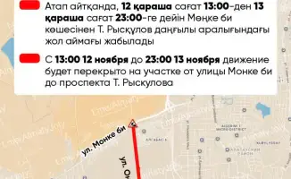 В Алматы временные ограничения движения на улице Ф.Онгарсыновой в связи с международными стандартами ремонта