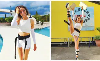 Немецкая тхэквондистка Полина Глебова установила рекорд Гиннесса, лопнув 22 шара ногой на каблуках