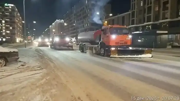 Более 1 200 единиц спецтехники вышли на уборку снега в Астане в ночную смену (6)