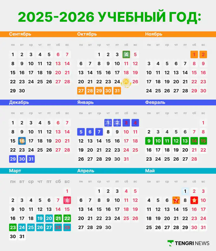Полный календарь школьных каникул в Казахстане 2025/2026