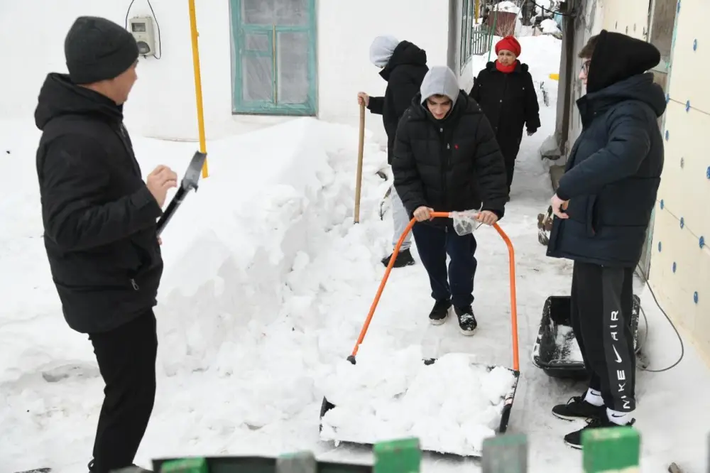 Активисты столичного Дома дружбы убрали снег во дворах пенсионеров (2)