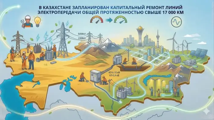 Капитальный ремонт 17 098 км линий электропередачи и 444 подстанций в Казахстане готовится к осенне-зимнему сезону 2026-2027 годов.
