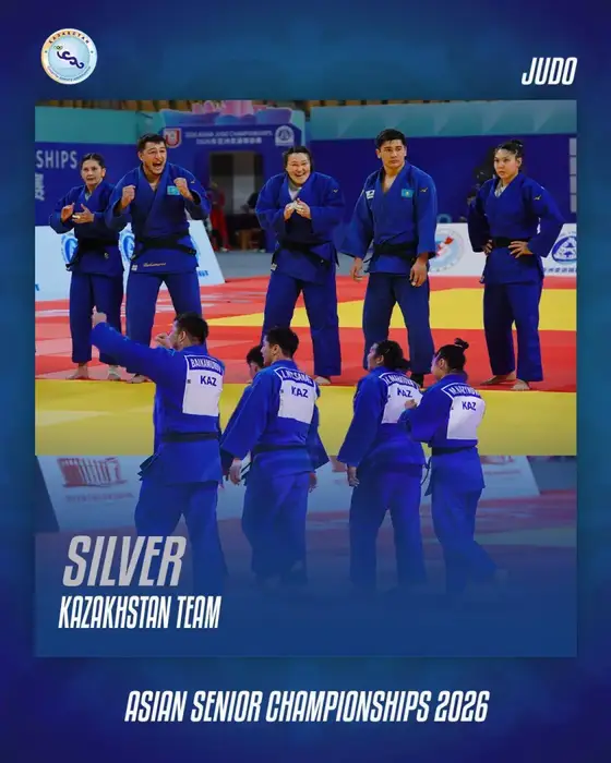 Сборная Казахстана завоевала серебро в командных соревнованиях на чемпионате Азии по дзюдо в Ордосе