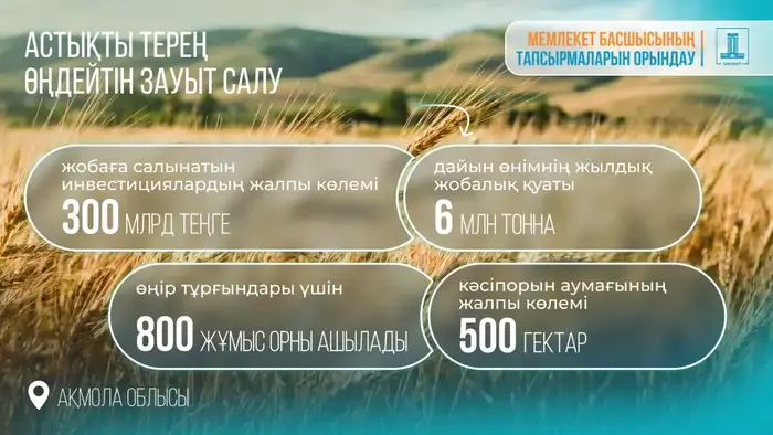 Строительство завода по глубокой переработке зерна в Акмолинской области Казахстана