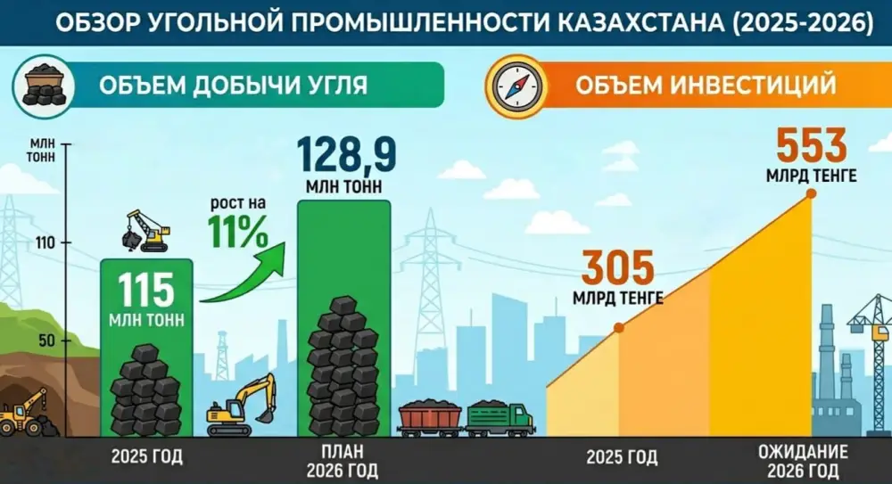 Увеличение добычи угля в Казахстане до 1289 млн тонн и инвестиции 553 млрд тенге